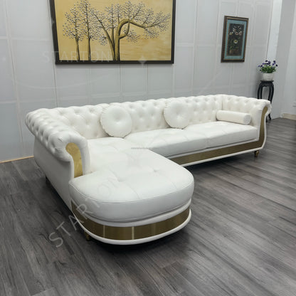 Hot Sales New Designed U Shaped Modern Luxury Top Leather Living Room Sofas Button Tufted Upholstered Sofa Set for Home Villa