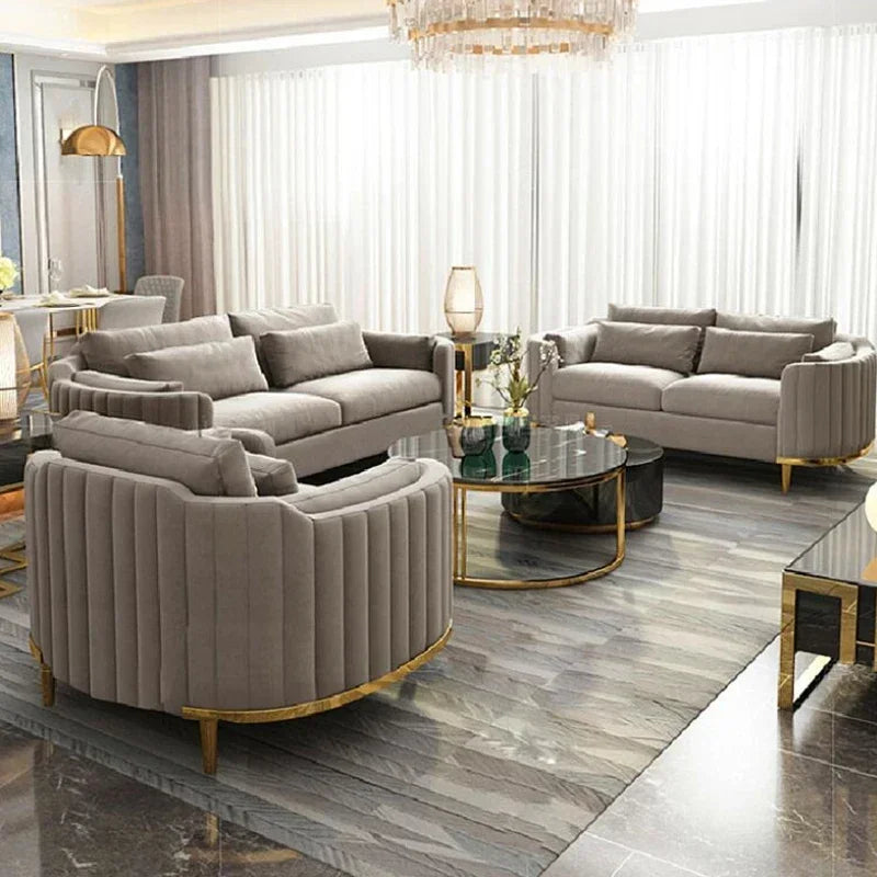 Hot Luxury Sofa Living Room Furniture Curved Dresser Home Lounge Sofa Sets Italian Modern Fabric Velvet Sofa Set Furniture