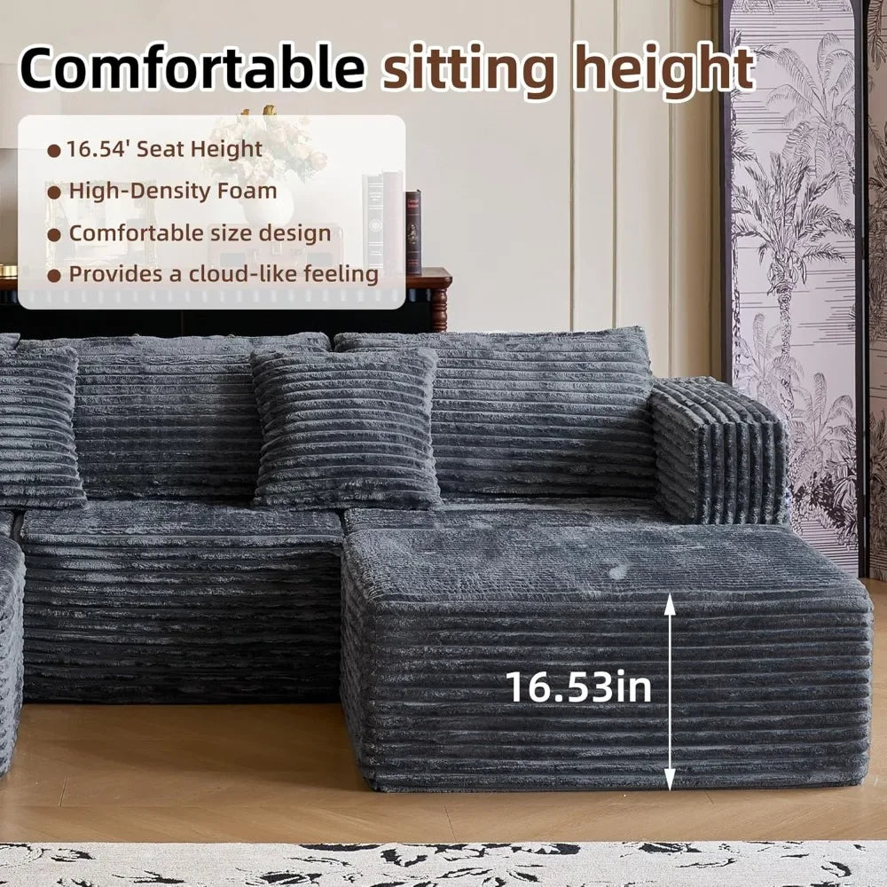 Cloud Sofa 110'' Modular Sectional Couch with 2 Movable Ottoman U Shaped Deep Seat Boneless Sofa for Living Room