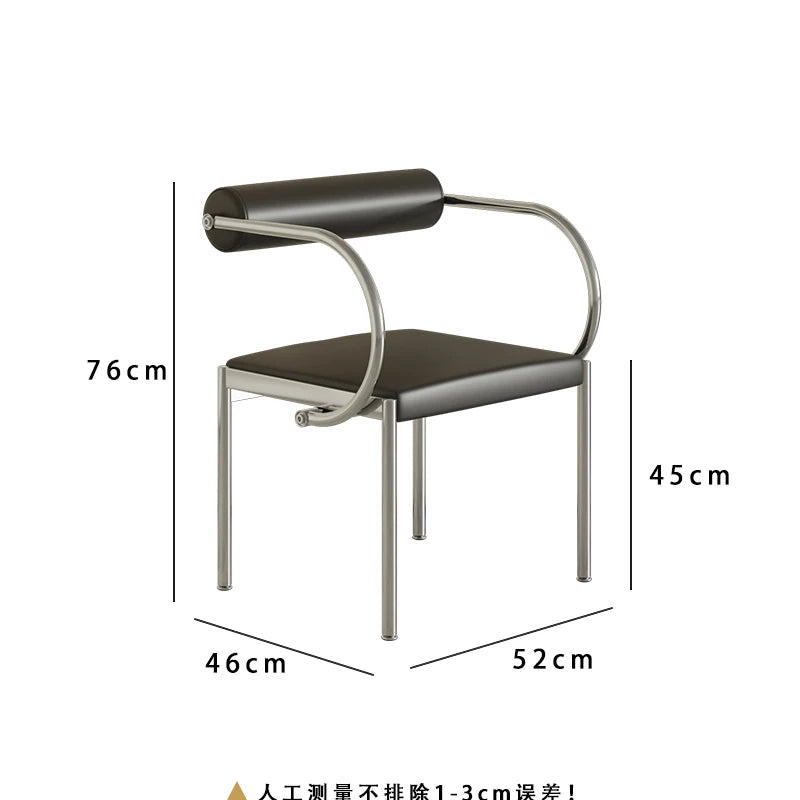 Mid-Century Designer Chair Industrial Metal Dining Seat Bedroom Vanity Stool with Backrest Stainless Steel Office Chair for Home