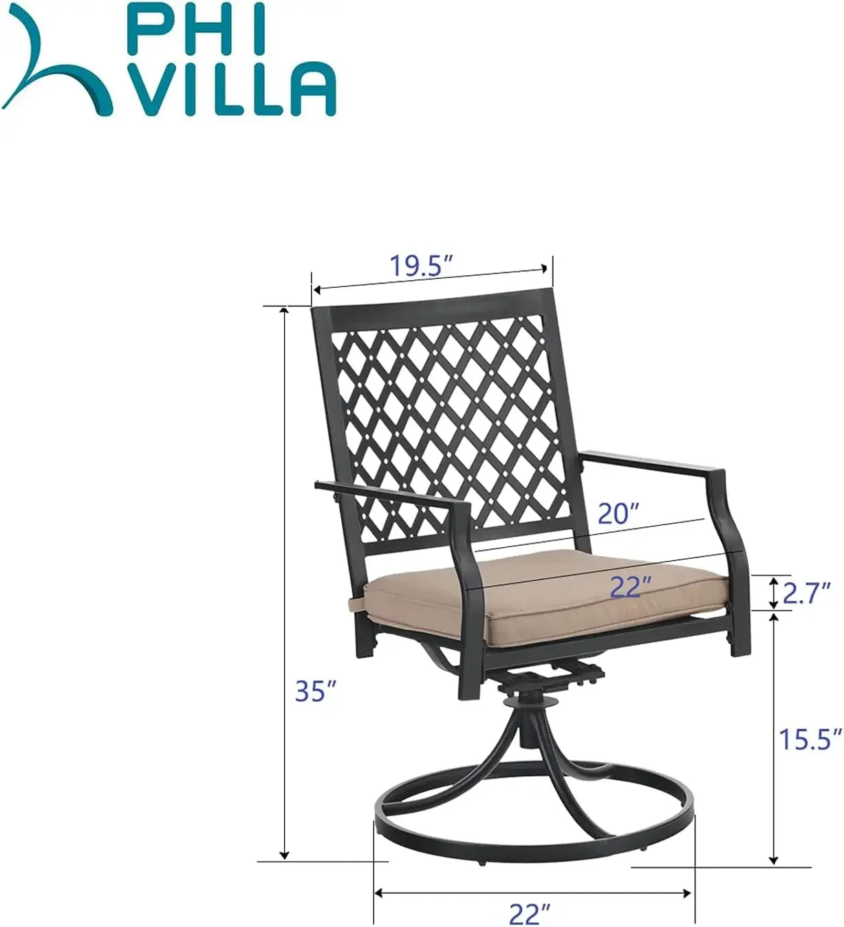 Outdoor Metal Swivel Chairs Set of 2 Patio Dining Chair with Cushion Furniture Set for Garden Backyard Bistro