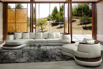 Modern Drawing Room Furniture High Quality Wooden Frame Leather Sectional Sofa Curved Couch Set