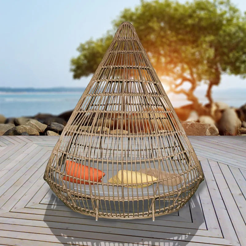 Rattan furniture Lazy bed, courtyard leisure bed Hand woven recliner