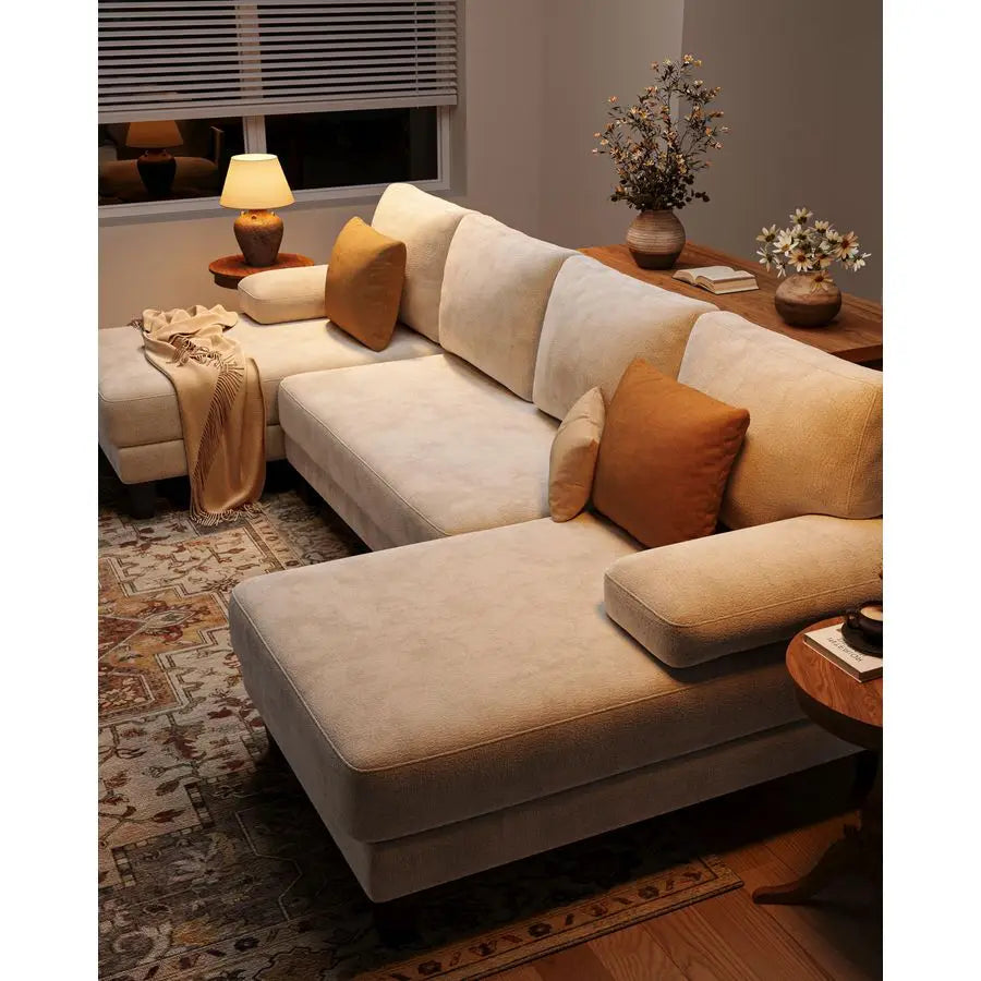 UShaped Sectional Couches for Living Room 112 Inch Modern Sectional Couch Warm White Chenille Sofa with Double Chaise, Custom