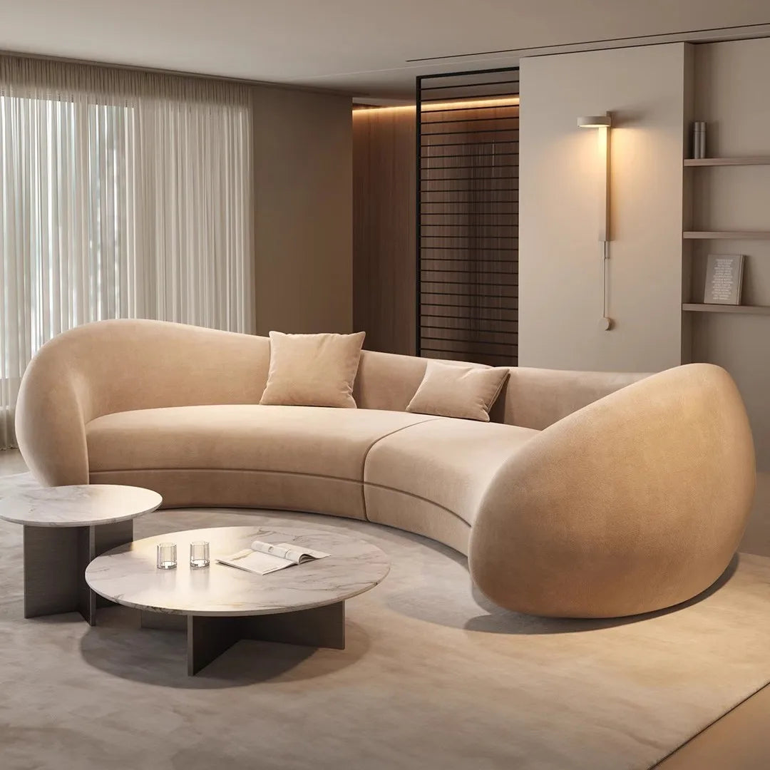 Moon sofa semi-circular living room French lamb wool fabric sofa designer