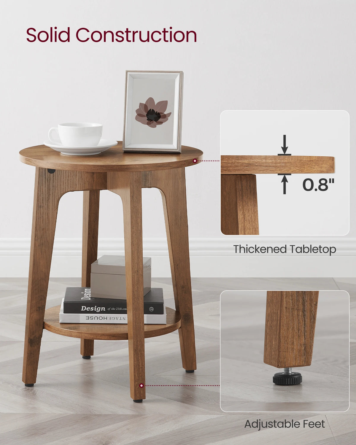 VASAGLE Side Table, Small Round End Table with Lower Shelf, Nightstand for Small Spaces, Living Room, Bedroom