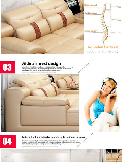 Leather sofa modern simple living room combination first layer cowhide size apartment corner