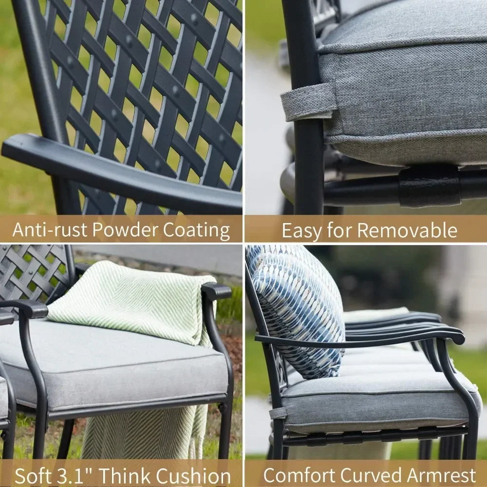 Metal Dining Chair Indoor Outdoor Use Patio Dinning Chairs Set,Dining Bistro Cafe Side Metal Chairs Set of 4 with Arms and Seat