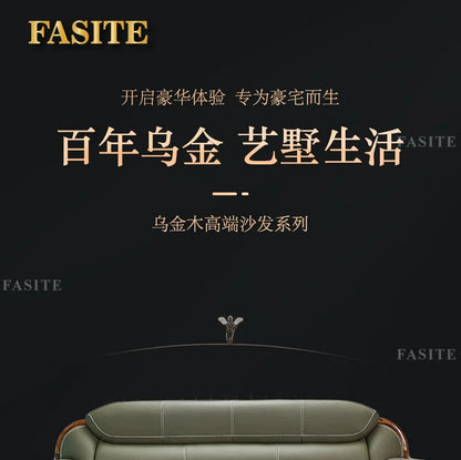 Ebony leather sofa first layer cowhide new Chinese high-end villa living room large apartment solid wood