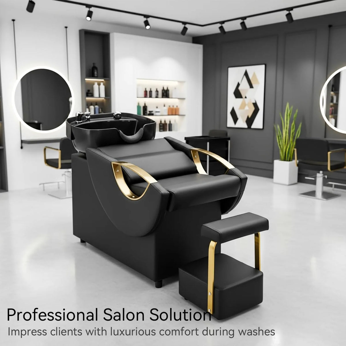 Shampoo Bowl and Chair Set, Luxury Salon Sinks Hair Washing Station for Hair Stylist, Shampoo Barber Backwash Chair for Home Spa