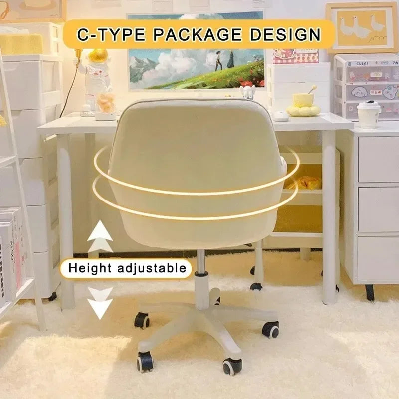 Velvet Upholstered Ergonomic Office Chair Height Adjustable Swivel Computer Armchair for Bedroom Home Use
