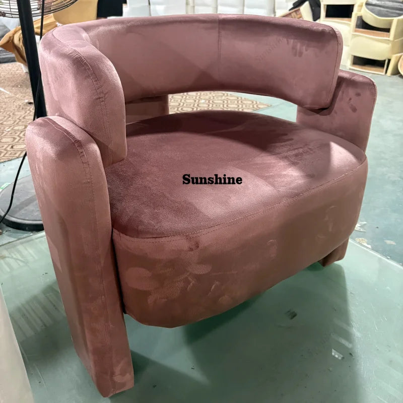 Nordic Chaise Loung Frosted Velvet Accent Chairs Curved Backrest Solid Wood Frame High Density Sponge Living Room Single Sofas