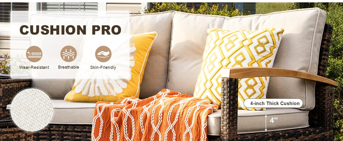 Multi-piece Outdoor Patio Furniture Sets, Half Moon Curving Part of The Sofa Rattan Patio Conversation Sets