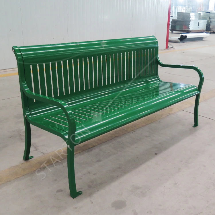 Metal Bench Steel Frame with Slatted Backrest and Seat,Powder Coated Cast Iron Steel Cross Design Chair Outdoor Patio Bench