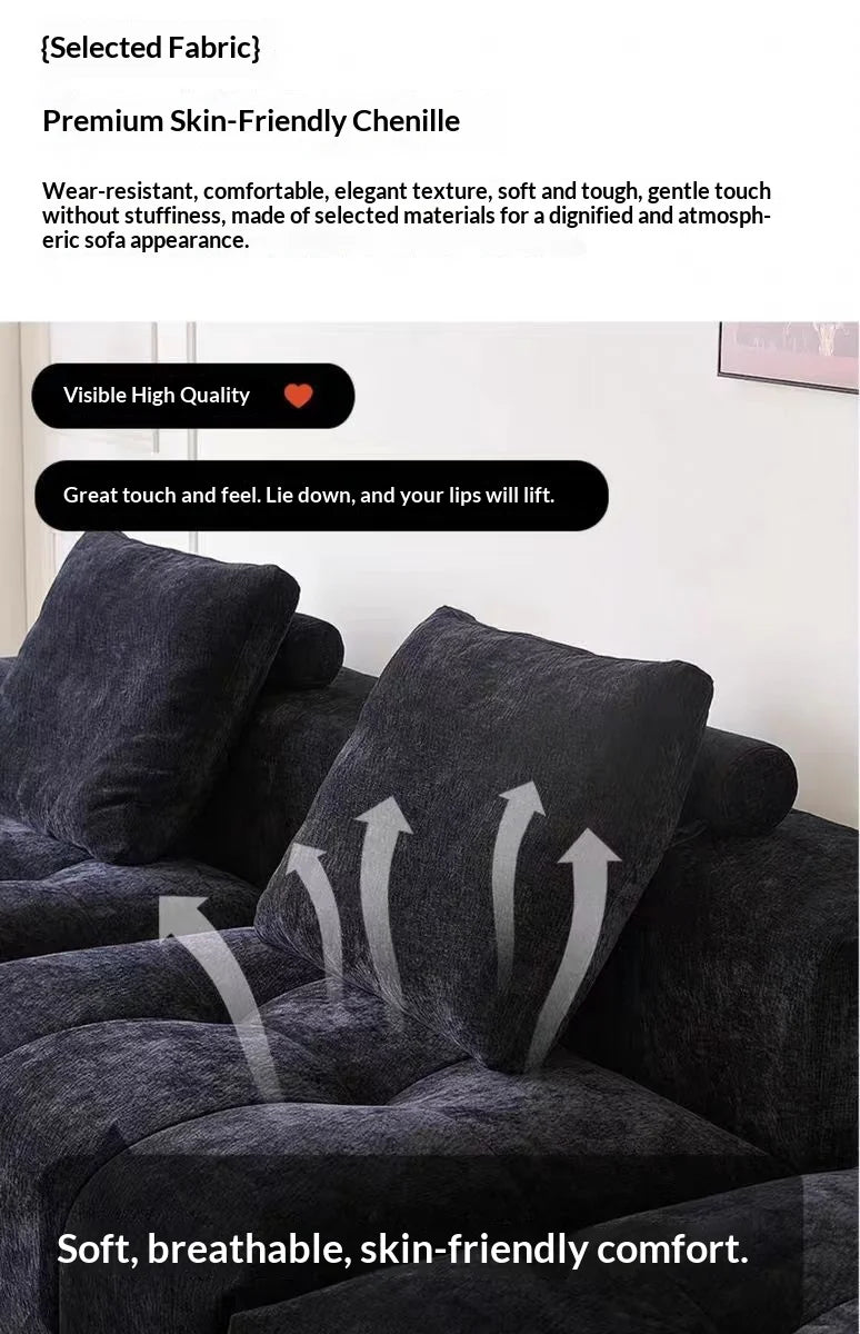 Italian Minimalism Modular Corner Combination Modern Living Room *Chenille Fabric Reclining Straight-Back Sofa Set Black
