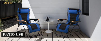 Padded Zero Gravity Lounge Chair Folding Patio Recliner with Adjustable Headrest & Cup Holder, Support 350 LBS (Grey)