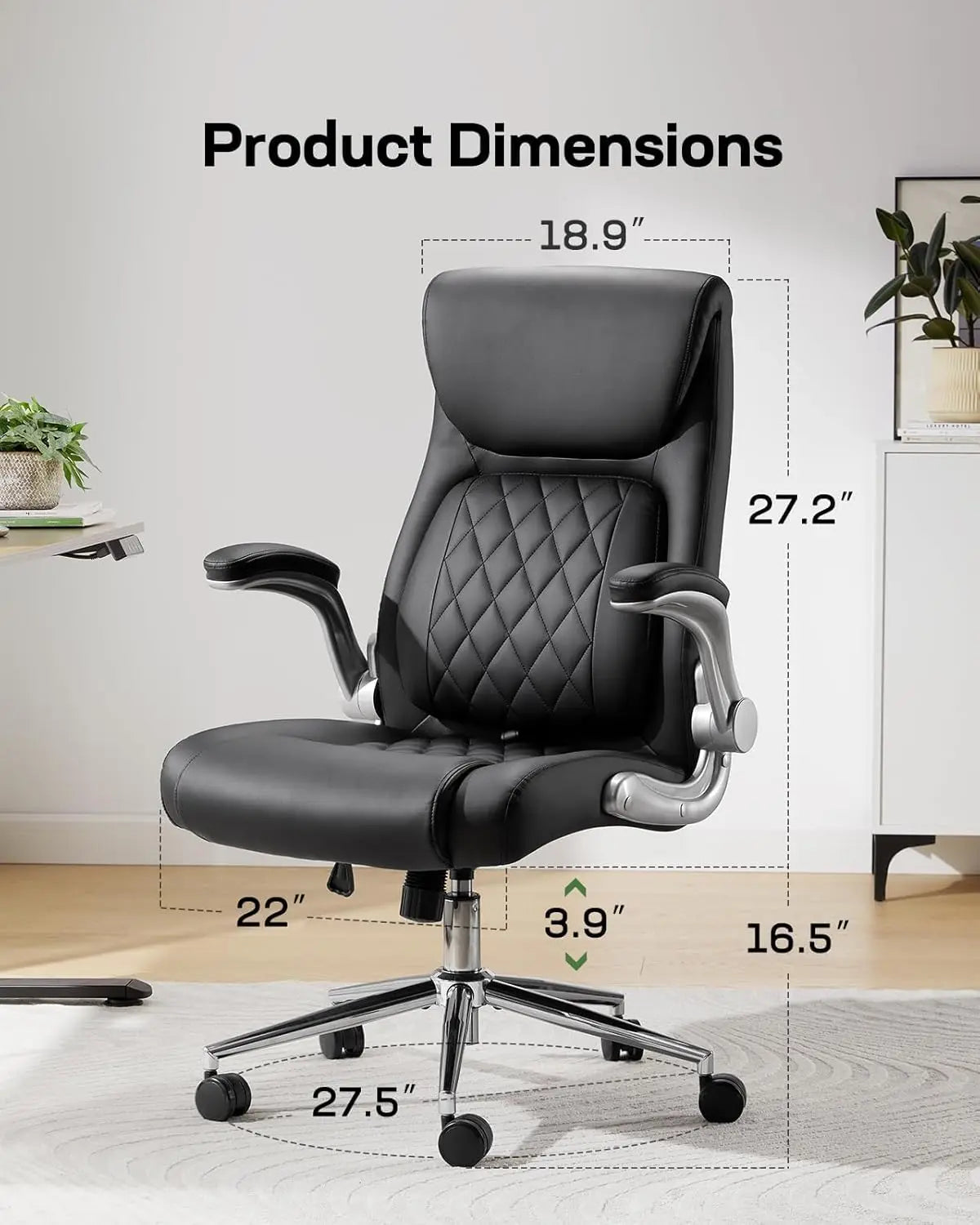 Ergonomic Office Chair with Lumbar Support, Adjustable Height & Flip-up Arms - Black