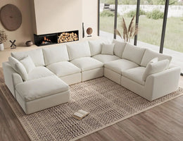 Oversized Cloud Couches for Living Room, Convertible Sectional Couch with Ottoman, 7 Seater Large Modular Sectional Sofa