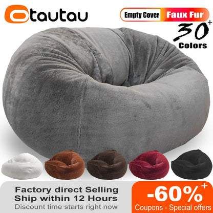 OTAUTAU Fluffy Faux Bunnyf Fur Bean Bag Cover Corner Pouf Cover DD003【No Filler Inside! You Need To Buy Filler By Yourself !】