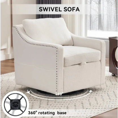Teddy Fabric Swivel Accent Chair Single Sofa Chair with Upholstered One Back Pillow Armrest Rivets for Home Office Living Room