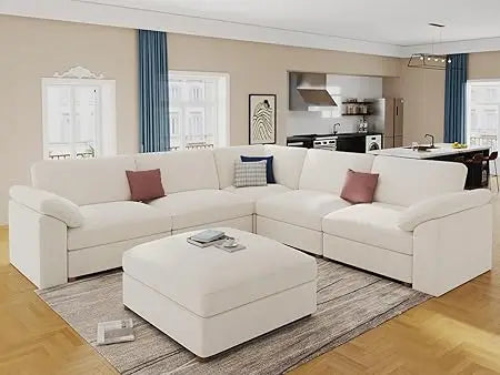 Modular Sectional Couch,Chenille Large L Shape Sectional Sofa Modern Luxury Deep seat Modular Sofa Removable and Washable,White