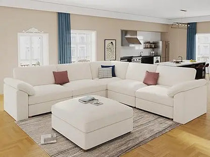 Modular Sectional Couch,Chenille Large L Shape Sectional Sofa Modern Luxury Deep seat Modular Sofa Removable and Washable,White