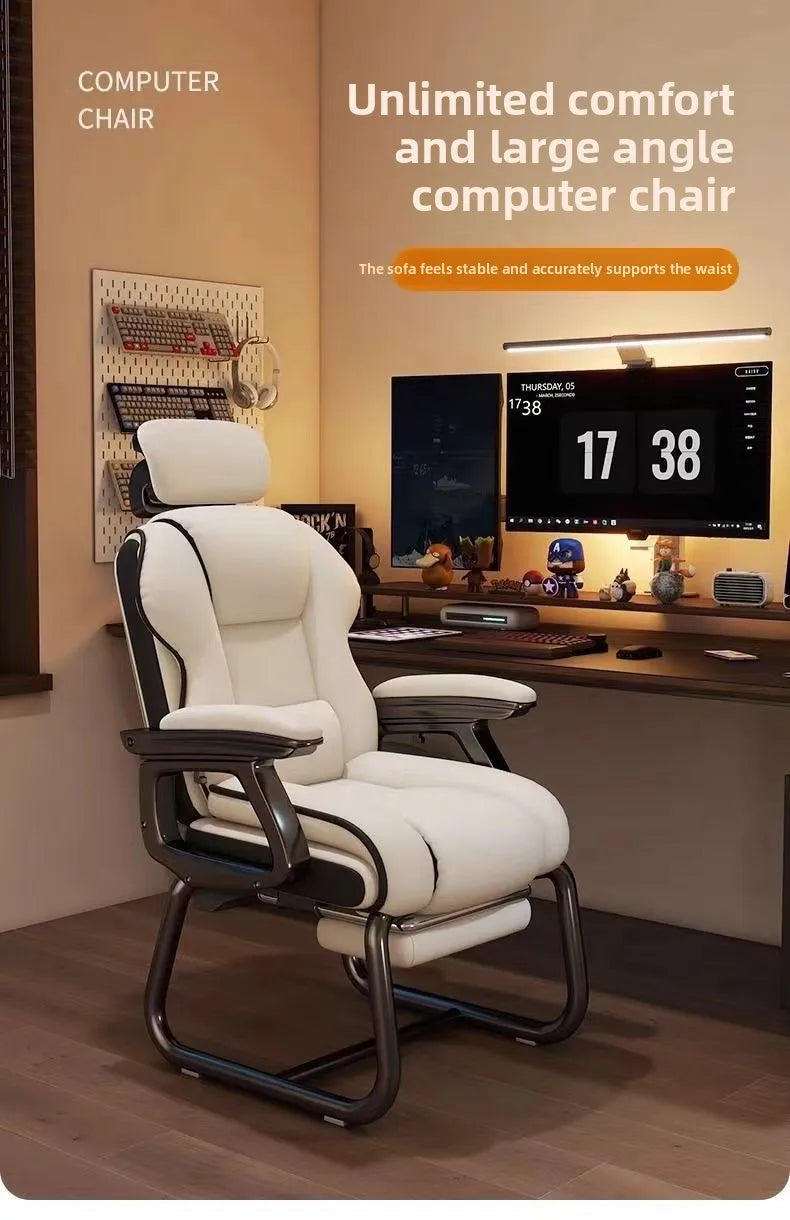 Ergonomic Office Chair with Adjustable Headrest, Latex Seat, Reclining Function & Linked Armrests, Bow Tie Base