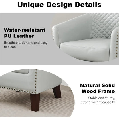 Upholstered Faux Leather Club Chair with Nailed Trim, Comfortable Reading Armchair for Living Room or Bedroom Reception Area
