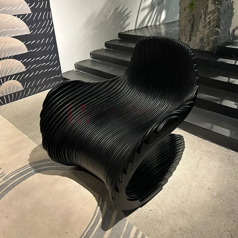 Solid wood sliced art seats, swan chairs, special shape home hotel designer curve creative soft sofa chair