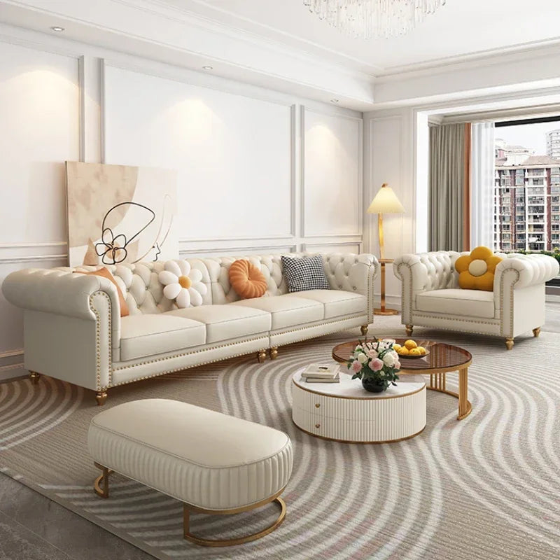 Designer Genuine Leather Sofas Fancy Living Room Lounge Floor Sofa Loveseat Modern Canape Salon De Luxe Apartment Furniture