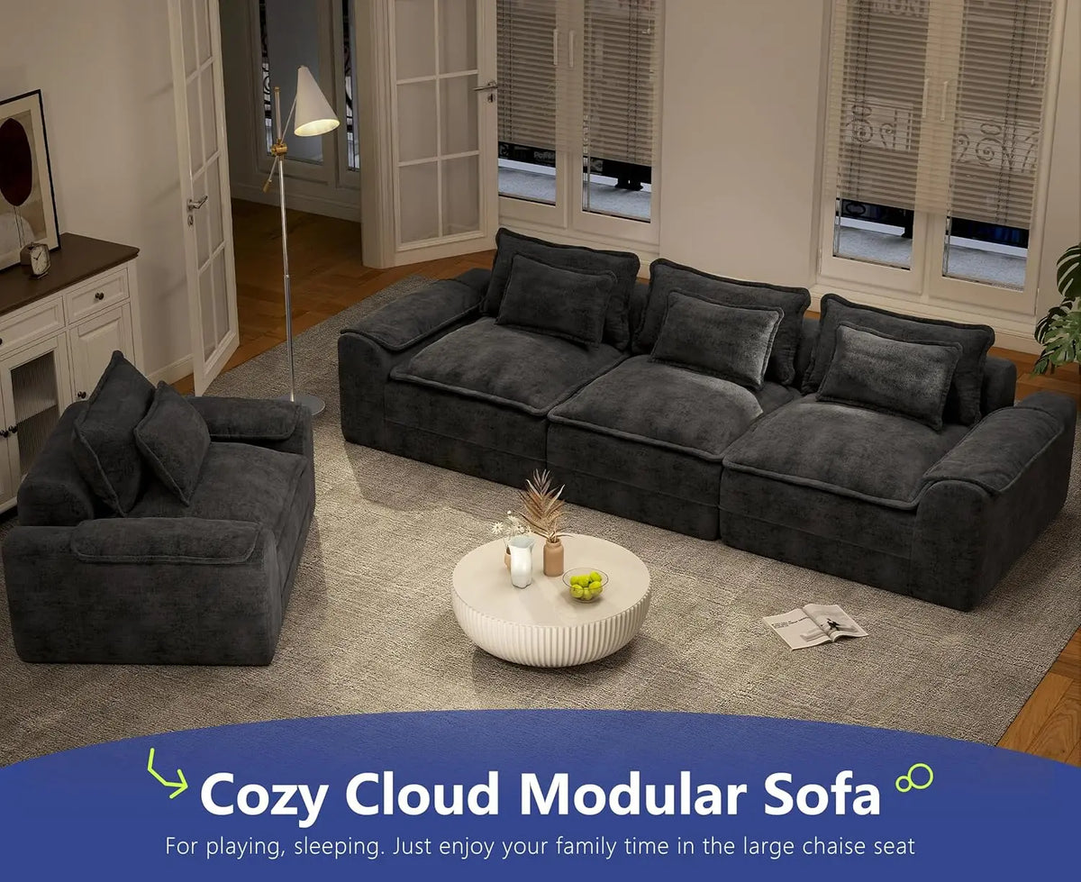 120in Modular Sectional Sofa Deep Seat Removable Cover Living Room 3-Seater Blue Grey Customized