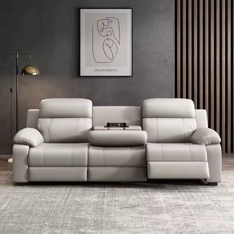 Couch Recliner Chair Furniture Supplier with Table USB Factory 3 Seater Electric Smart PU Leather Reclining Reclinable Sofa