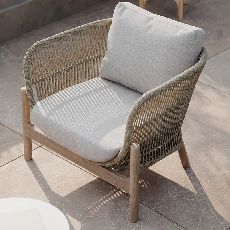 Outdoor sofa courtyard rattan teak outdoor garden villa hotel waterproof and sun protection homestay solid wood sofa furniture