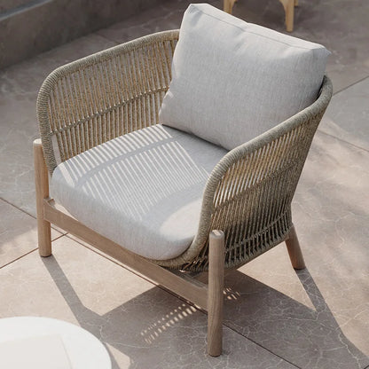 Outdoor sofa courtyard rattan teak outdoor garden villa hotel waterproof and sun protection homestay solid wood sofa furniture