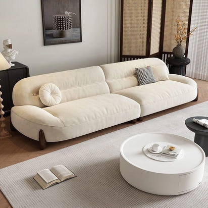Simple modern fabric sofa, straight row Italian style, minimalist cream arc