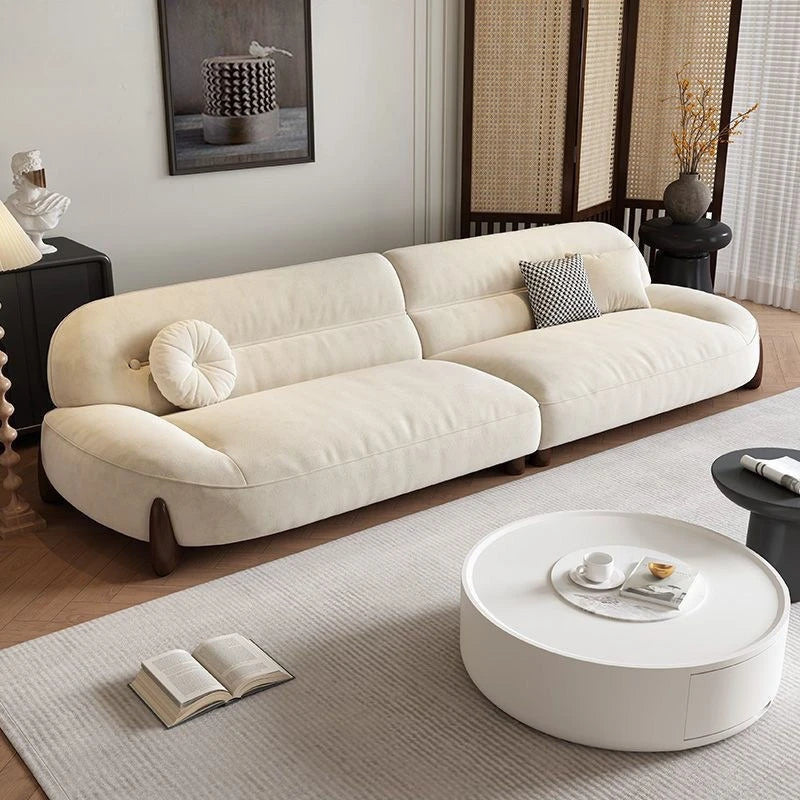 Simple modern fabric sofa, straight row Italian style, minimalist cream arc