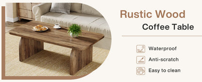 Rectangle Coffee Table,Wood Rectangular Living Room Table, Farmhouse Accent Center Low Cocktail Tea Table with Sturdy Base