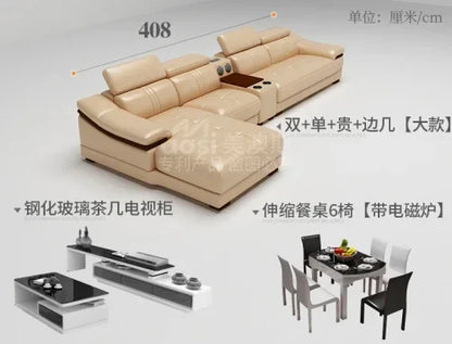 Genuine leather sofa head layer cowhide small unit,simple and modern functional, fashionable leather sofa combination decoration