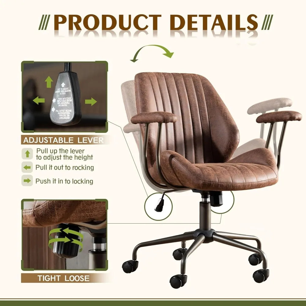 ergonomic high-back swivel chair in modern style with brown suede fabric for comfortable home office use