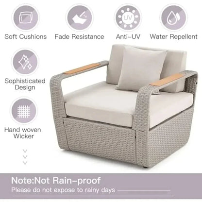 Patio Furniture Set, Outdoor Sectional Conversation Rattan Sofa with Ottoman and Storage Table Garden Sofas