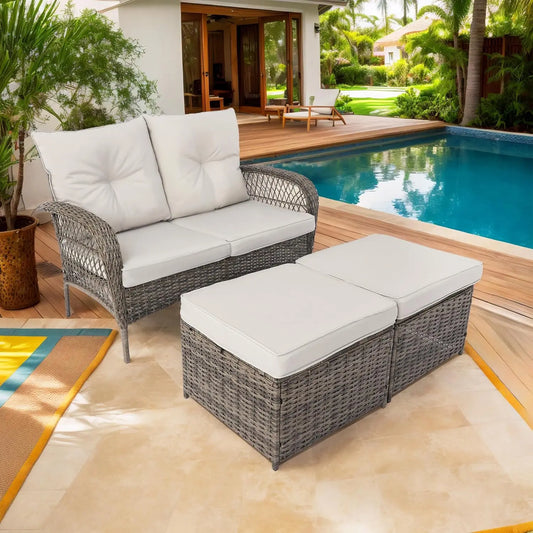 Outdoor Patio Furniture Set, Wicker Sectional Couch Conversations with loveseat 360° Swivel Rocker