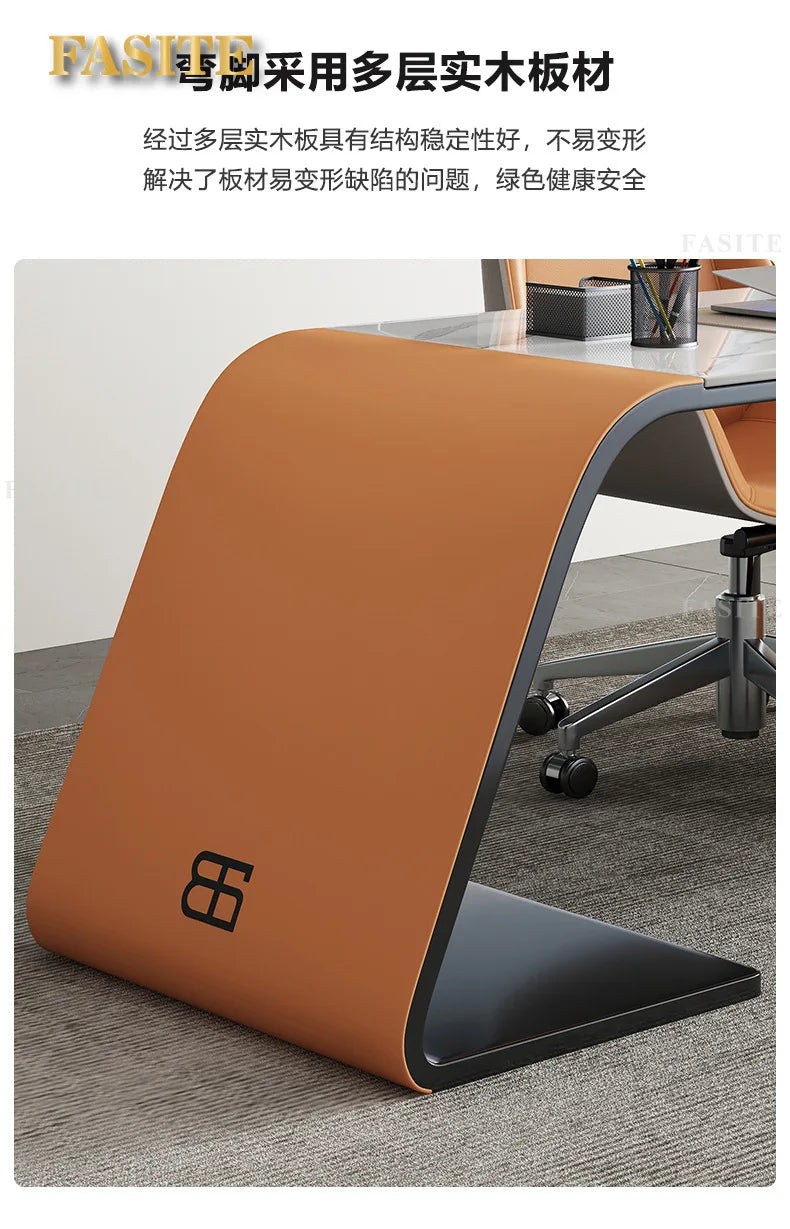 High end light luxury stone table, high-end office desk and chair combination, home L-shaped computer, high-end medical beauty