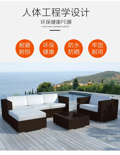Outdoor Coffee Table Garden Sofas Combination Leisure Nordic Lawn Garden Sofas Simple Pe Rattan Furniture Sofá Jardín MHHYSF