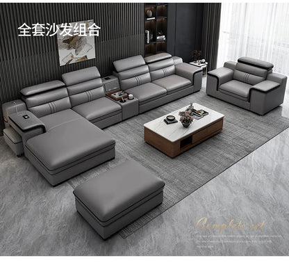 Genuine Leather Sofa Cowhide Modern Wireless Charging Smart Audio Sofa Living Room Corner Combination Divano Home Furniture