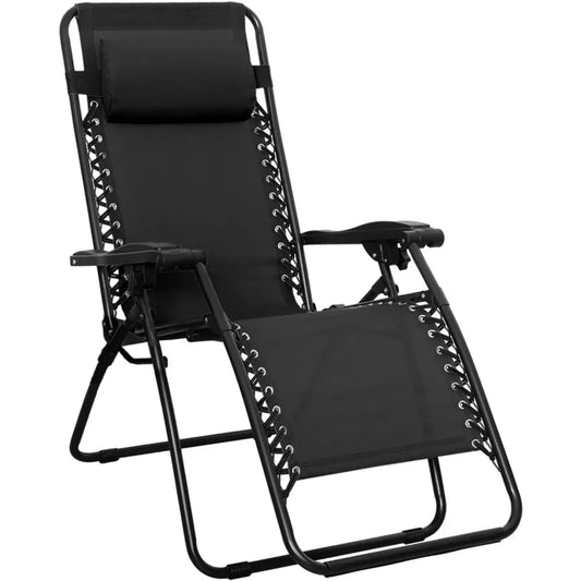 Basics Outdoor Patio Zero Gravity Lounge Chair with Pillow, Folding Reclining and Textilene Adjustable, Folding Lounge 26" Black