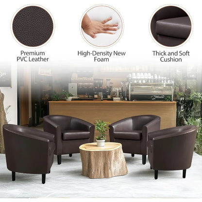 Modern Leather Club Chair with Faux Leather Upholstery and Wooden Legs Padded Seat Comfort Design Ideal for Living Room Bedroom