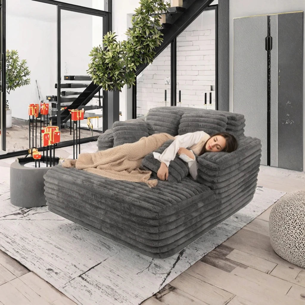 Easyhomesofa Indoor Three Seat Oversize Chaise Lounge Chair Boneless Fabric Couch Plush Corduroy Sleeper Sofa Living Room