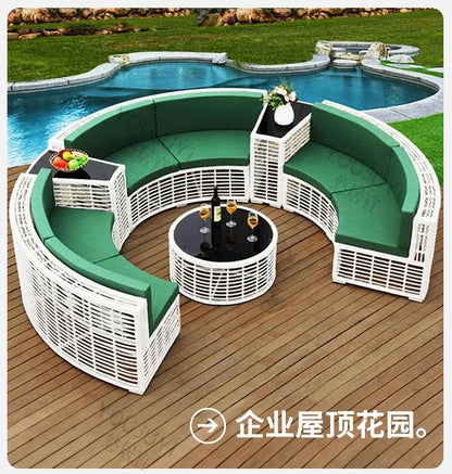 Outdoor sofa combination garden terrace leisure rattan circular courtyard outdoor open-air rattan chair sun room rattan sofa