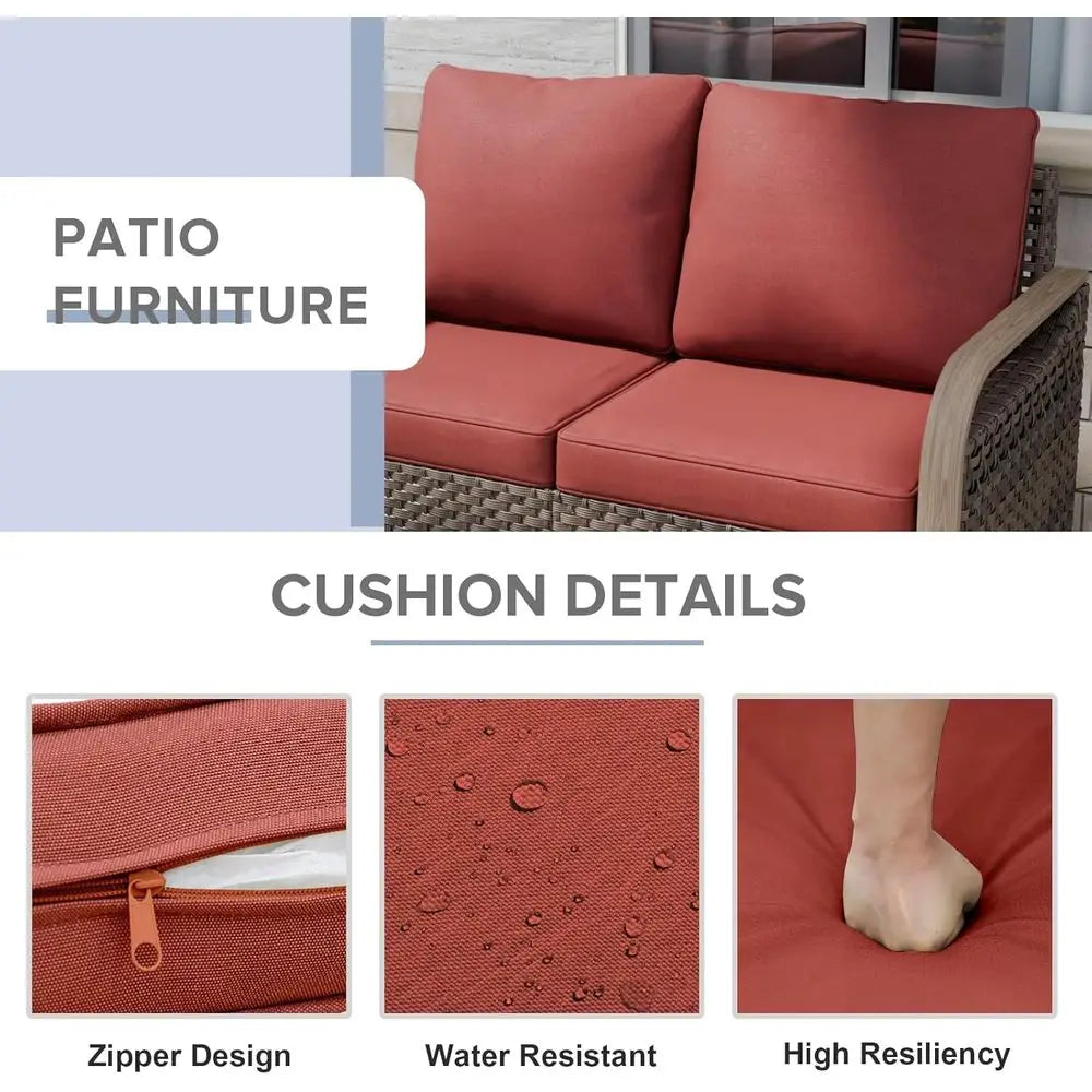 2 Seat Outdoor Sofa with Cushions, Patio Garden Furniture, Deck Backyard, 500 lbs Capacity, Brown/Red