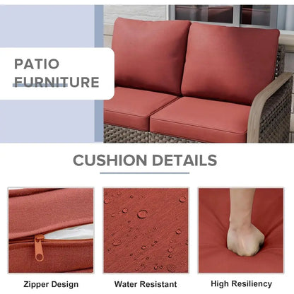2 Seat Outdoor Sofa with Cushions, Patio Garden Furniture, Deck Backyard, 500 lbs Capacity, Brown/Red